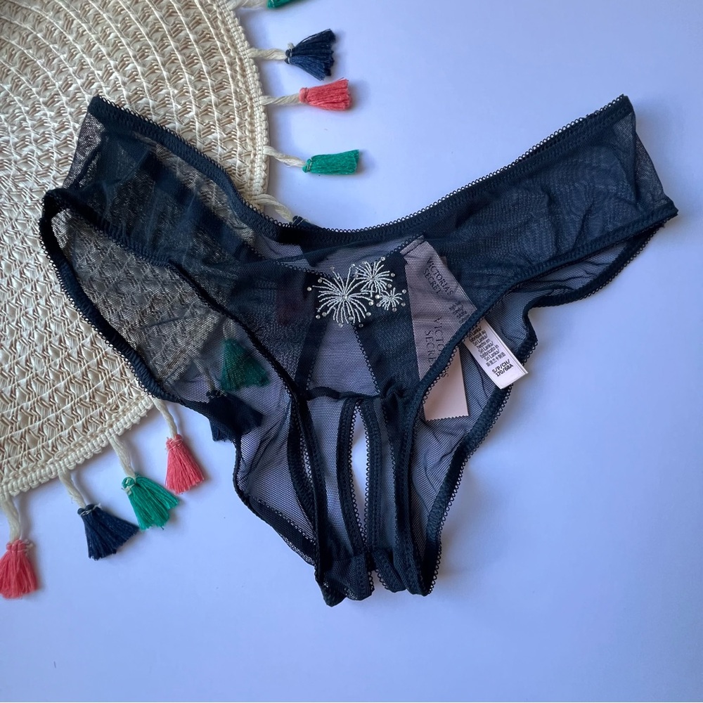 Victoria's Secret Mesh High-Leg Crotchless Cheeky Panty Dark Twilight Small NEW